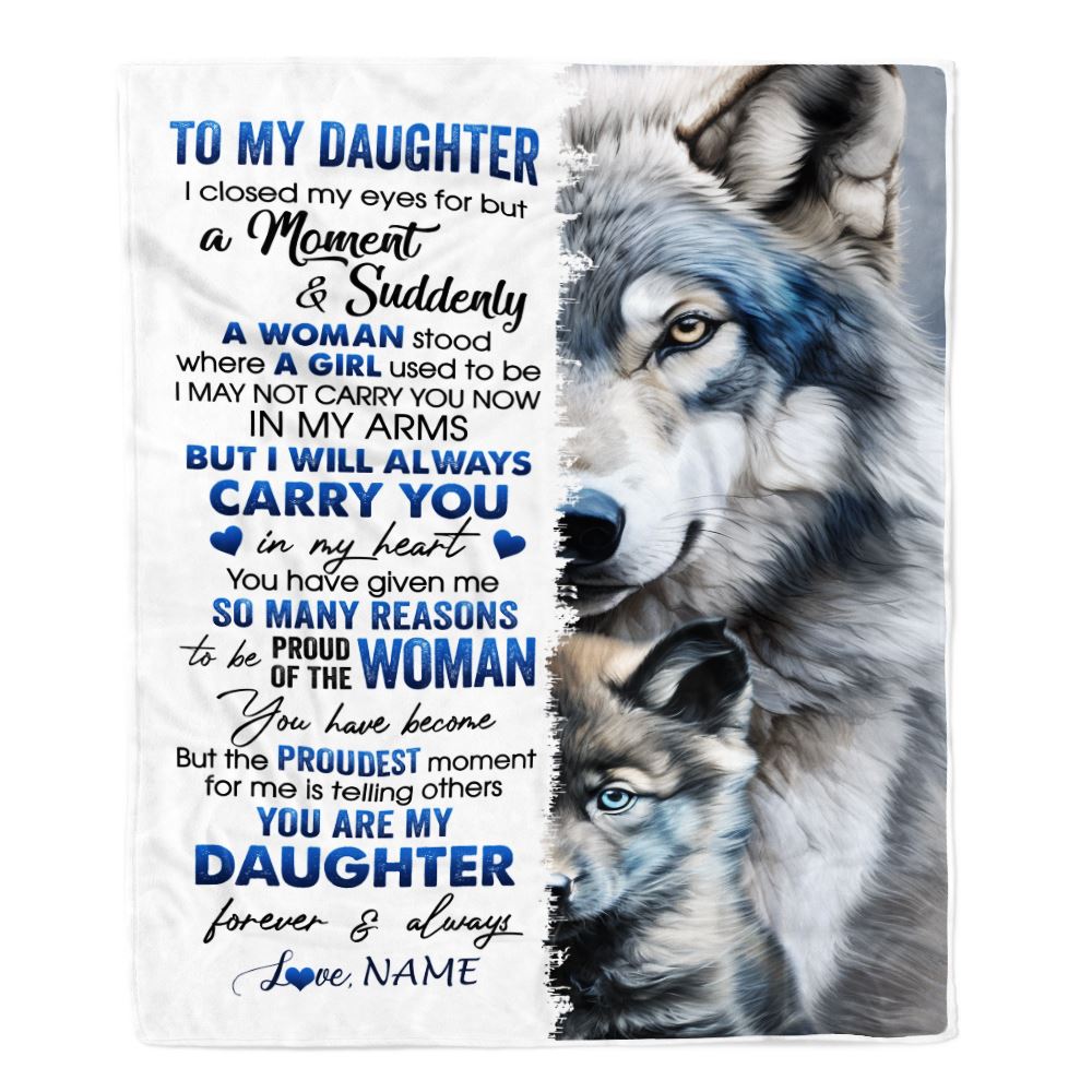 Personalized To My Daughter Blanket From Mom Dad I Close My Eyes For But A Moment Wolf Daughter Birthday Graduation Christmas Customized Gift Fleece Blanket | teecentury