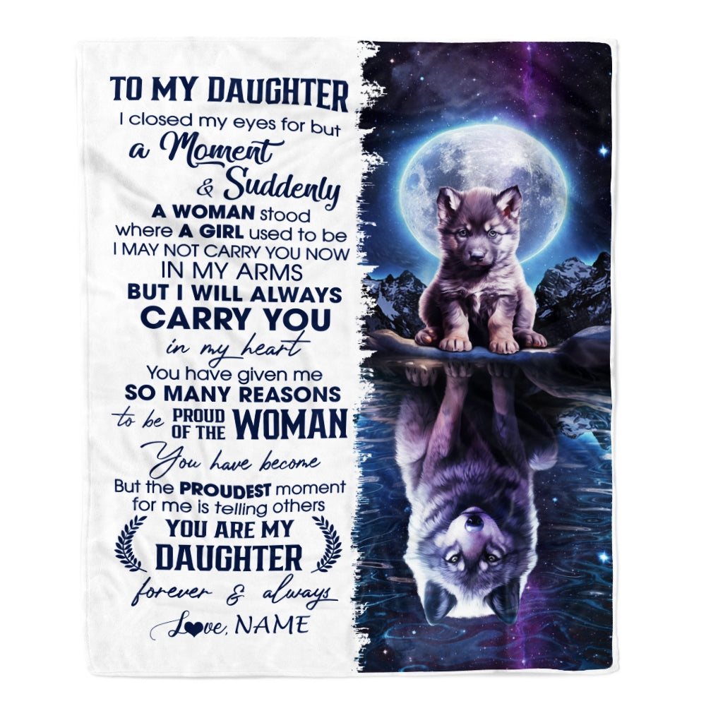 Personalized To My Daughter Blanket From Mom Dad I Close My Eyes Wolf Daughter Birthday Graduation Christmas Customized Gift Fleece Throw Blanket | teecentury