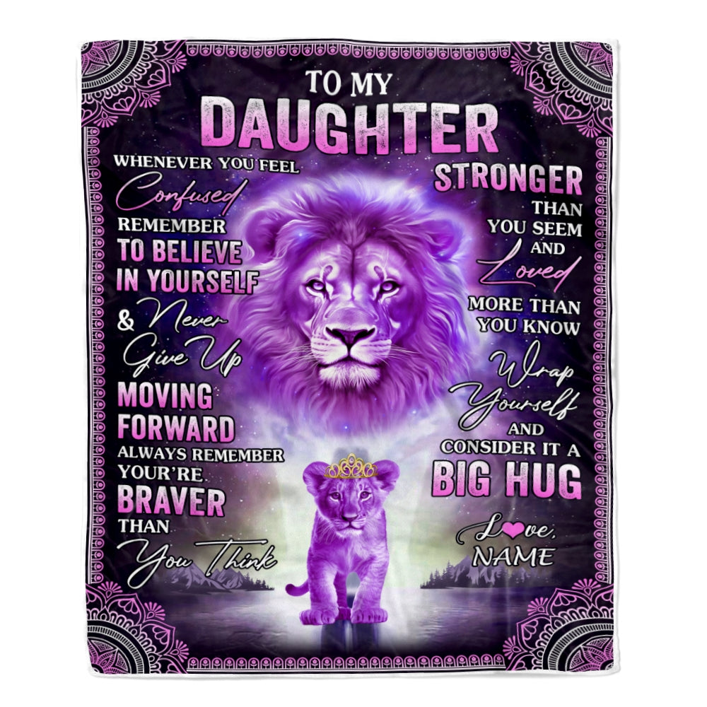 Personalized To My Daughter Blanket From Mom Dad I Love You It A Big Hug Lion Daughter Birthday Graduation Christmas Customized Fleece Throw Blanket Blanket | Teecentury.com