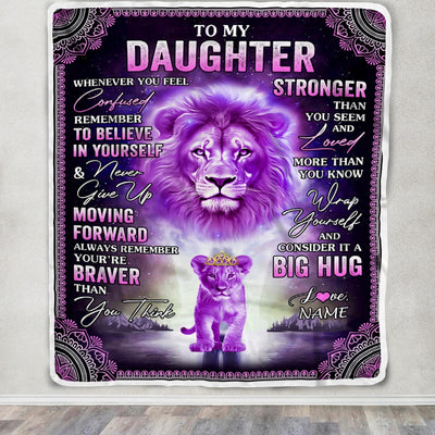 Personalized To My Daughter Blanket From Mom Dad I Love You It A Big Hug Lion Daughter Birthday Graduation Christmas Customized Fleece Throw Blanket Blanket | Teecentury.com
