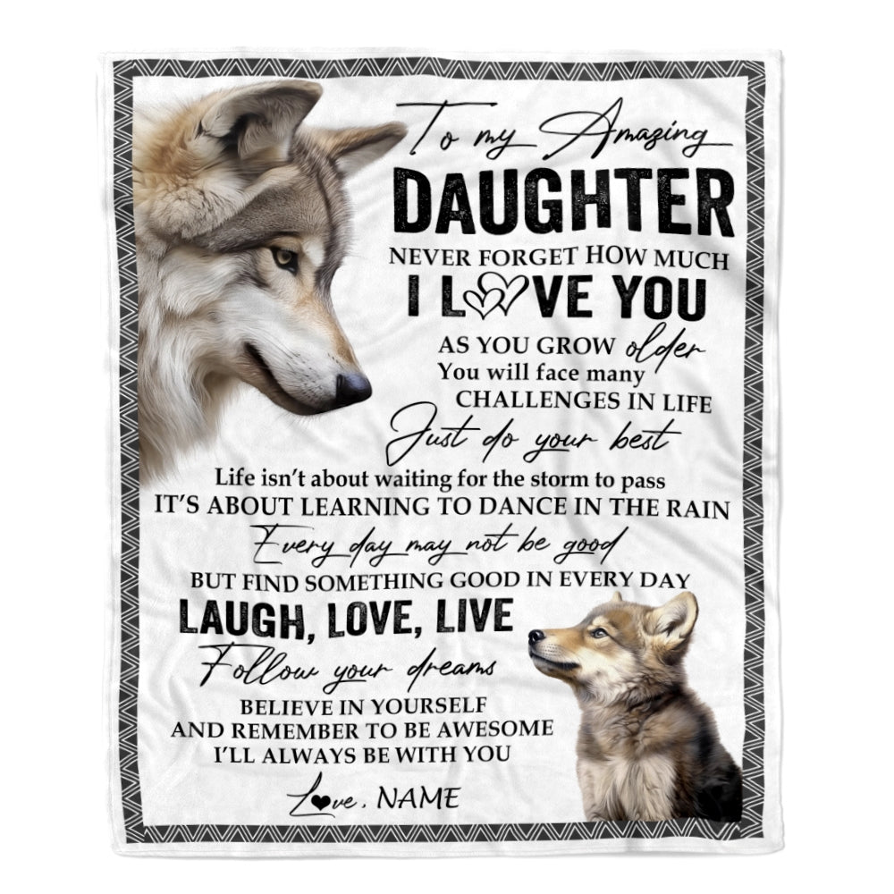 Personalized To My Daughter Blanket From Mom Dad Just Do You Best Laugh Love Live Wolf Daughter Birthday Graduation Christmas Customized Fleece Throw Blanket | teecentury