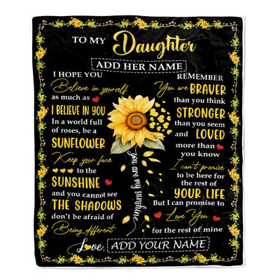 Personalized To My Daughter Blanket From Mom Dad Mother Be A Sunflower Daughter Birthday Gifts Graduation Christmas Customized Fleece Throw Blanket | teecentury
