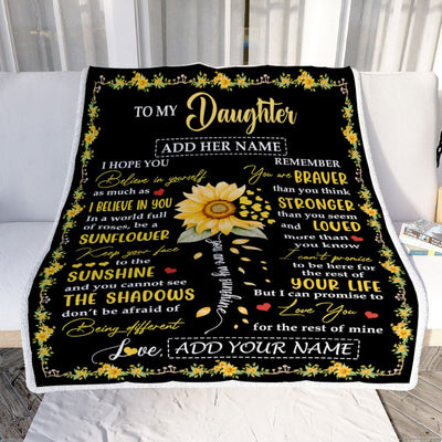 Personalized To My Daughter Blanket From Mom Dad Mother Be A Sunflower Daughter Birthday Gifts Graduation Christmas Customized Fleece Throw Blanket | teecentury
