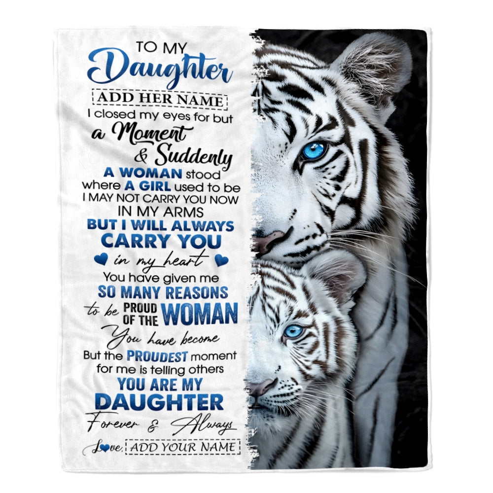 Personalized To My Daughter Blanket From Mom Dad Mother I Close My Eyes White Tiger Daughter Birthday Gifts Graduation Christmas Custom Fleece Throw Blanket | teecentury