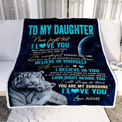 Personalized To My Daughter Blanket From Mom Dad Mother Never Forget I Love You White Tiger Daughter Birthday Graduation Christmas Customized Fleece Blanket | teecentury
