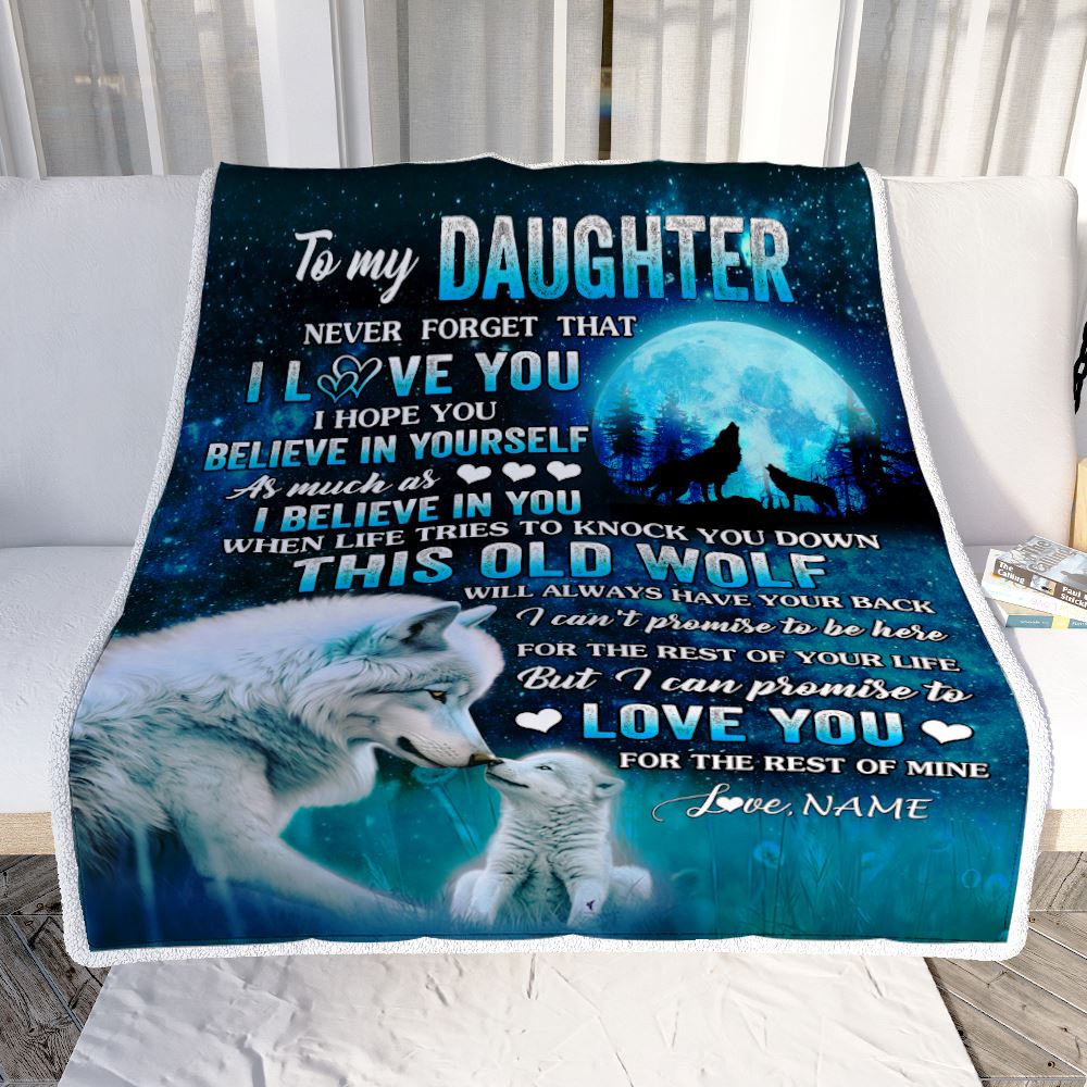 Personalized To My Daughter Blanket From Mom Dad Mother This Old Wolf Love Daughter Birthday Gifts Graduation Christmas Customized Bed Fleece Throw Blanket | teecentury