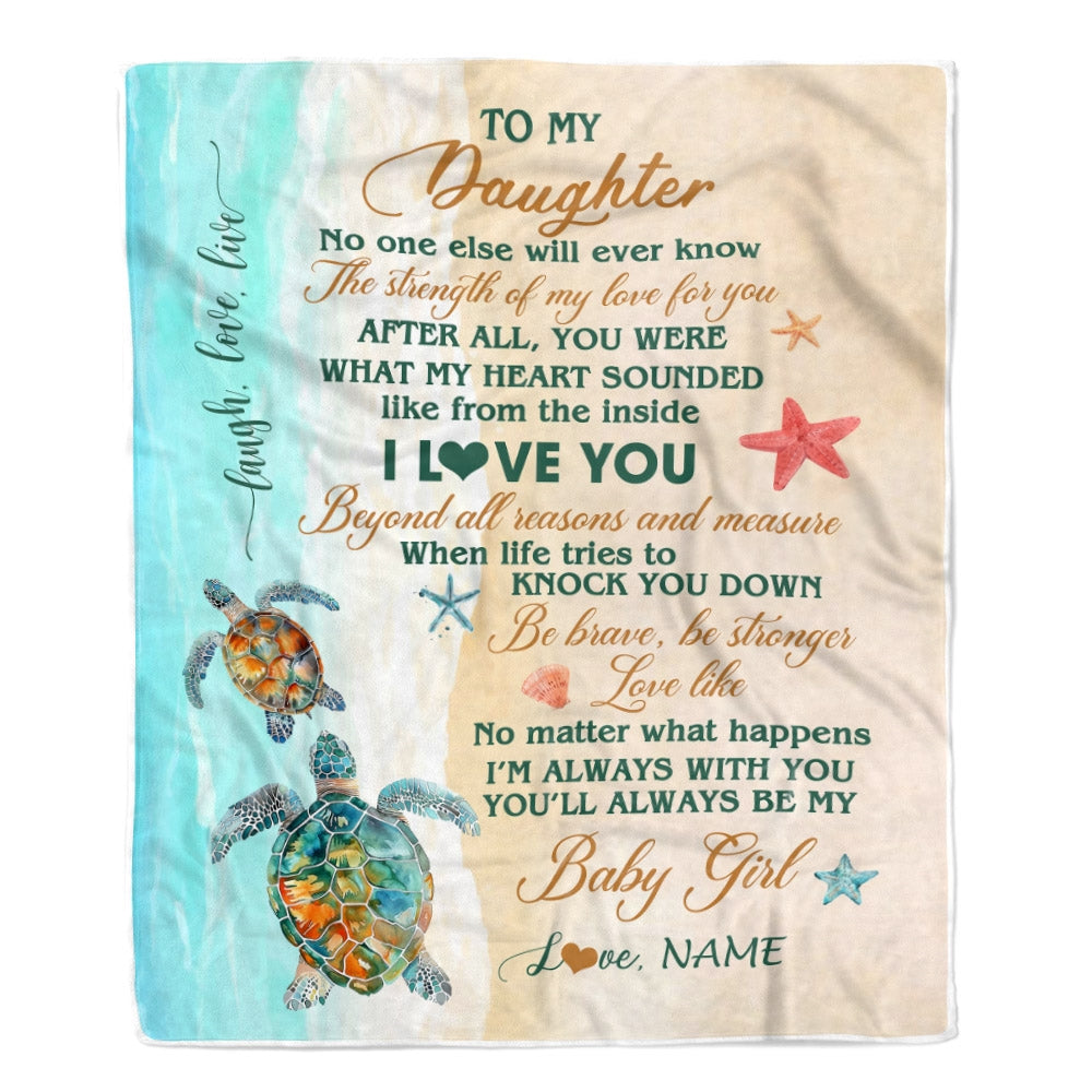 Personalized To My Daughter Blanket From Mom Dad Mother Turtle Laugh Love Live I Love You Daughter Birthday Graduation Christmas Customized Fleece Blanket | teecentury