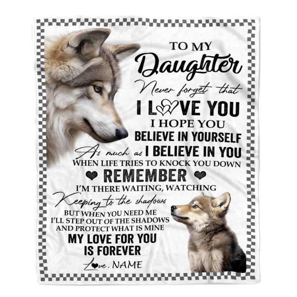 Personalized To My Daughter Blanket From Mom Dad Mother Wolf My Love For You Is Forever Daughter Birthday Gifts Christmas Customized Fleece Throw Blanket | teecentury