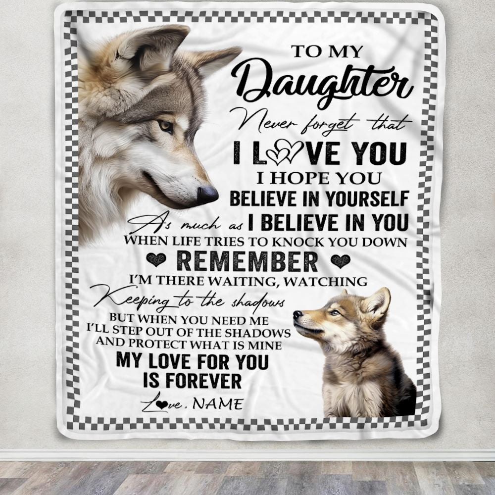 Personalized To My Daughter Blanket From Mom Dad Mother Wolf My Love For You Is Forever Daughter Birthday Gifts Christmas Customized Fleece Throw Blanket | teecentury