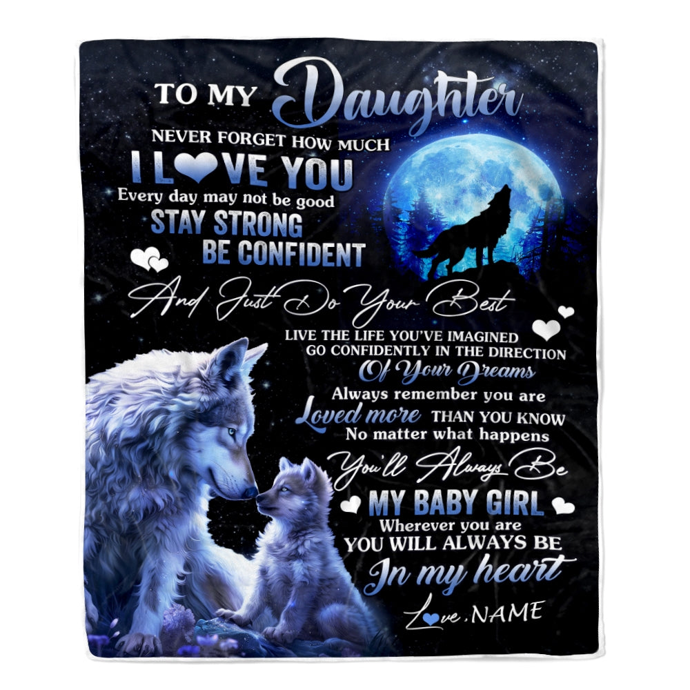 Personalized To My Daughter Blanket From Mom Dad Mother Wolf Never Forget How Much I Love You Daughter Birthday Christmas Customized Fleece Throw Blanket | teecentury