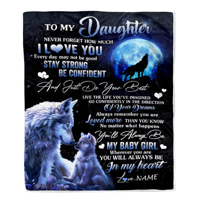 Personalized To My Daughter Blanket From Mom Dad Mother Wolf Never Forget How Much I Love You Daughter Birthday Christmas Customized Fleece Throw Blanket | teecentury