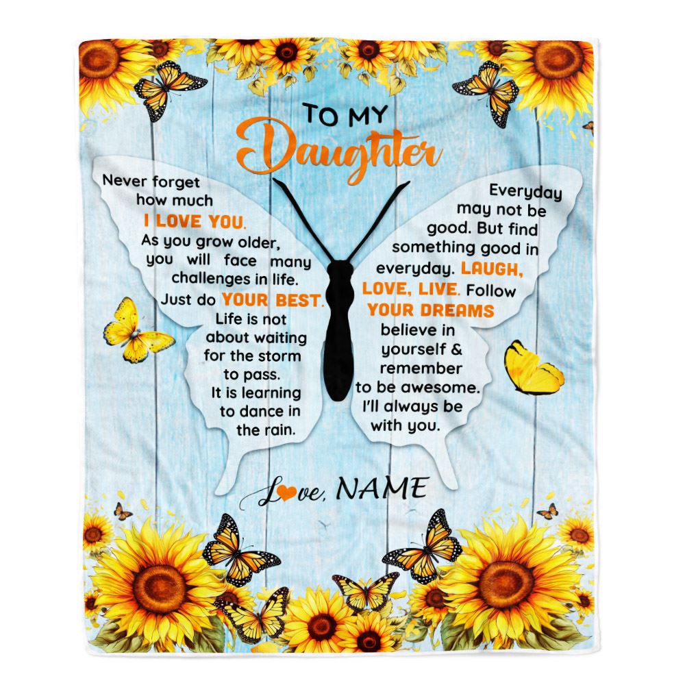 Personalized To My Daughter Blanket From Mom Dad Mother Wood I Love You Butterfly Birthday Gifts Daughter Graduation Christmas Customized Fleece Blanket | teecentury