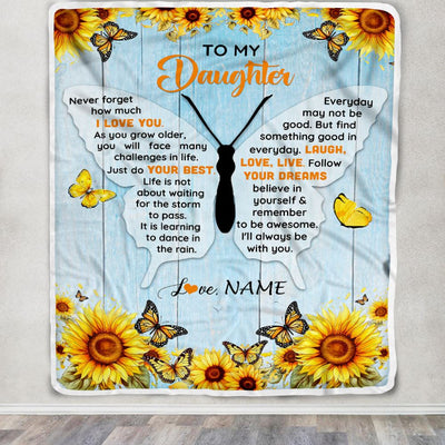 Personalized To My Daughter Blanket From Mom Dad Mother Wood I Love You Butterfly Birthday Gifts Daughter Graduation Christmas Customized Fleece Blanket | teecentury