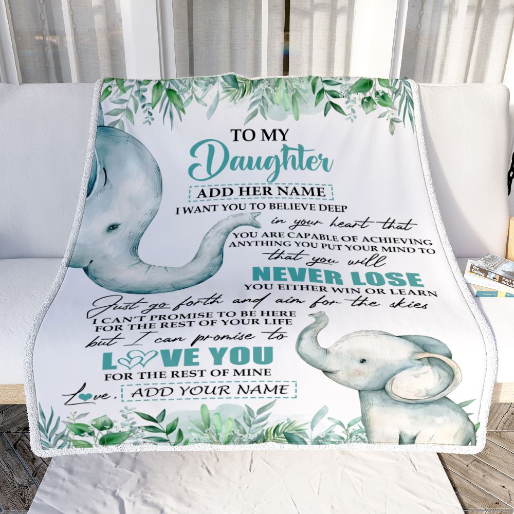 Personalized To My Daughter Blanket From Mom Dad Mother You Will Never Lose Elephant Daughter Birthday Gifts Graduation Christmas Customized Fleece Blanket | teecentury