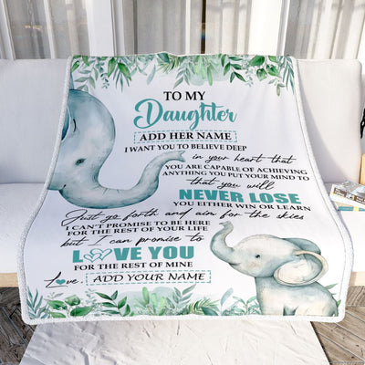 Personalized To My Daughter Blanket From Mom Dad Mother You Will Never Lose Elephant Daughter Birthday Gifts Graduation Christmas Customized Fleece Blanket | teecentury