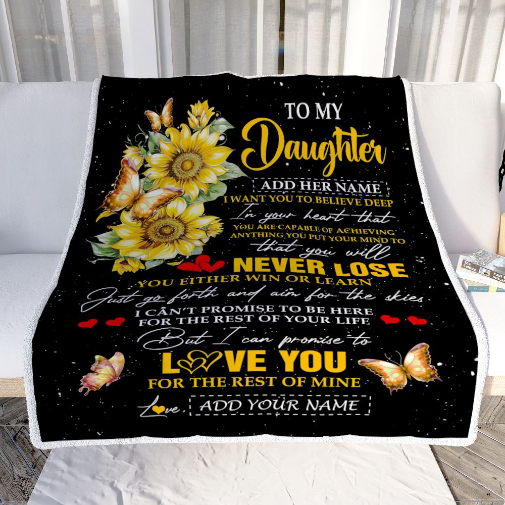 Personalized To My Daughter Blanket From Mom Dad Mother You Will Never Lose Sunflower Daughter Birthday Gifts Graduation Christmas Customized Fleece Blanket | teecentury