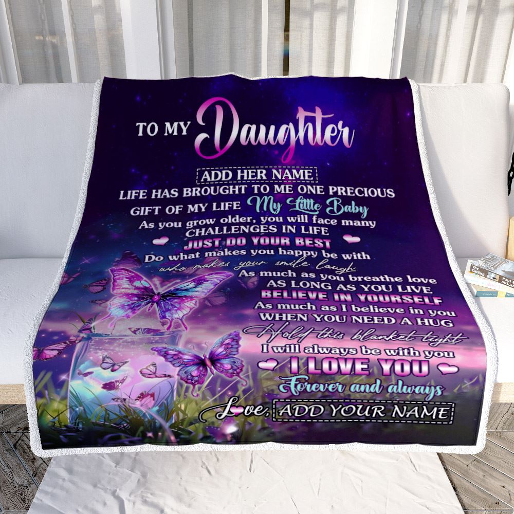 Personalized To My Daughter Blanket From Mom Dad My Little Baby Butterfly Daughter Birthday Present Gifts Summer Travel Christmas Customized Fleece Blanket | teecentury
