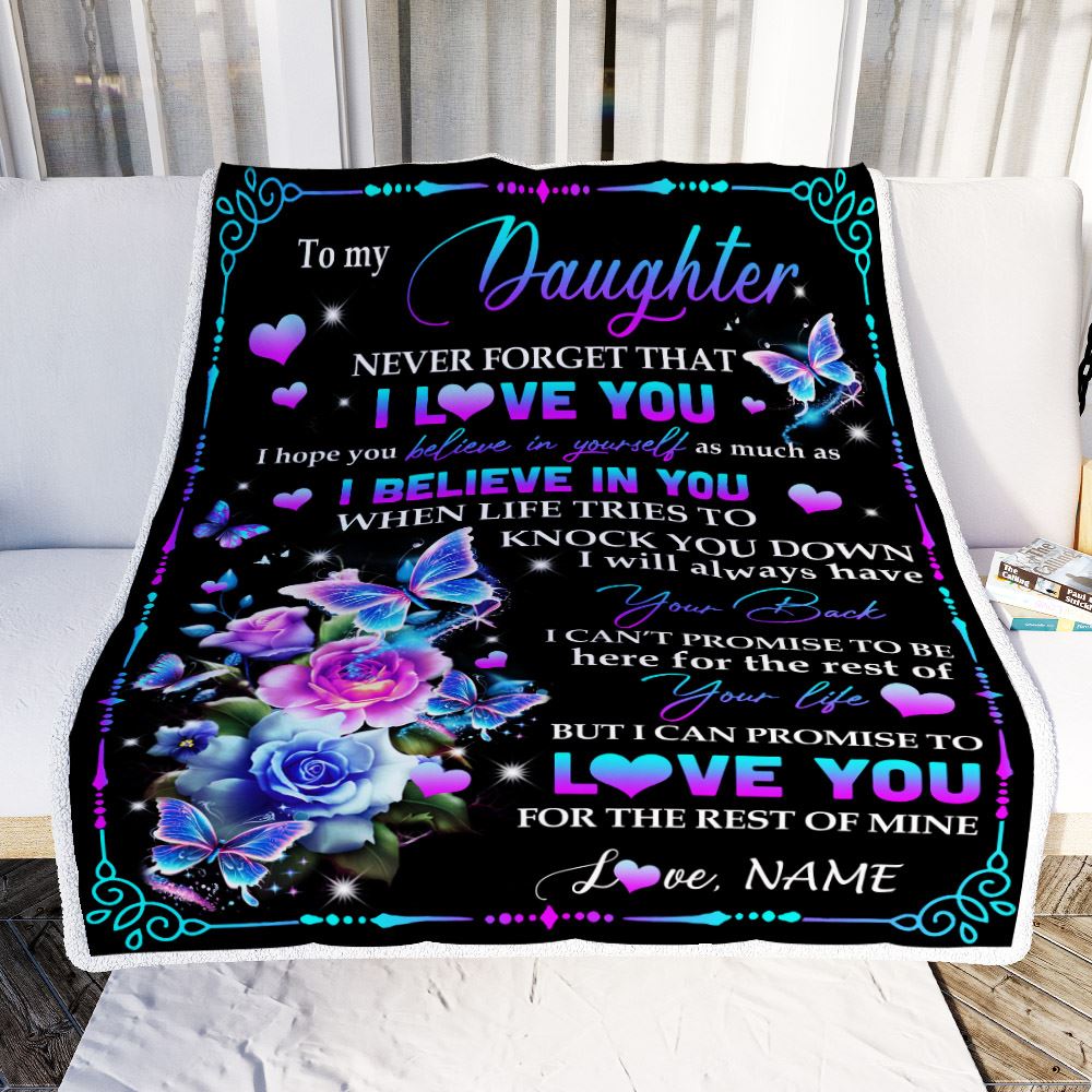 Personalized To My Daughter Blanket From Mom Dad Never Forget I Love You Butterfly Daughter Birthday Graduation Christmas Customized Fleece Throw Blanket | teecentury