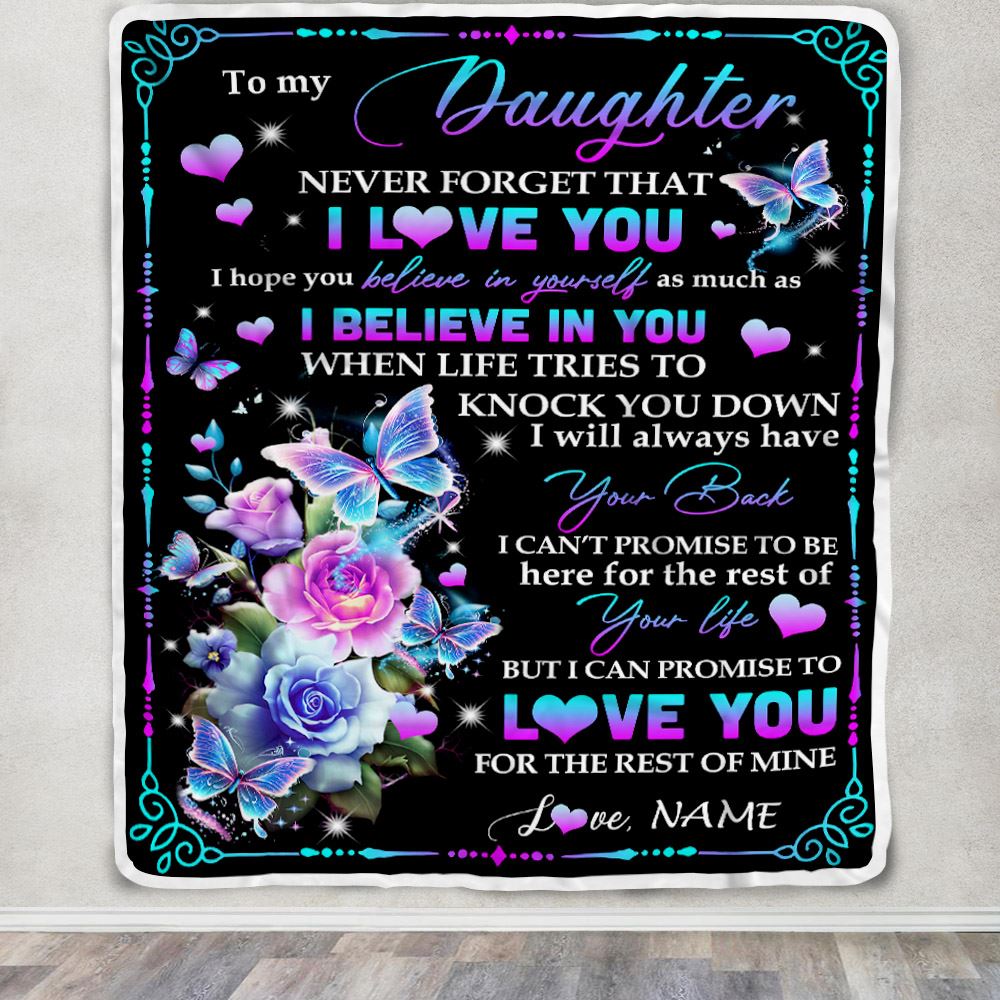 Personalized To My Daughter Blanket From Mom Dad Never Forget I Love You Butterfly Daughter Birthday Graduation Christmas Customized Fleece Throw Blanket | teecentury