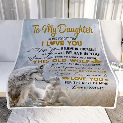Personalized To My Daughter Blanket From Mom Dad Never Forget That I Love You Wolf Daughter Birthday Graduation Christmas Customized Bed Fleece Throw Blanket | teecentury