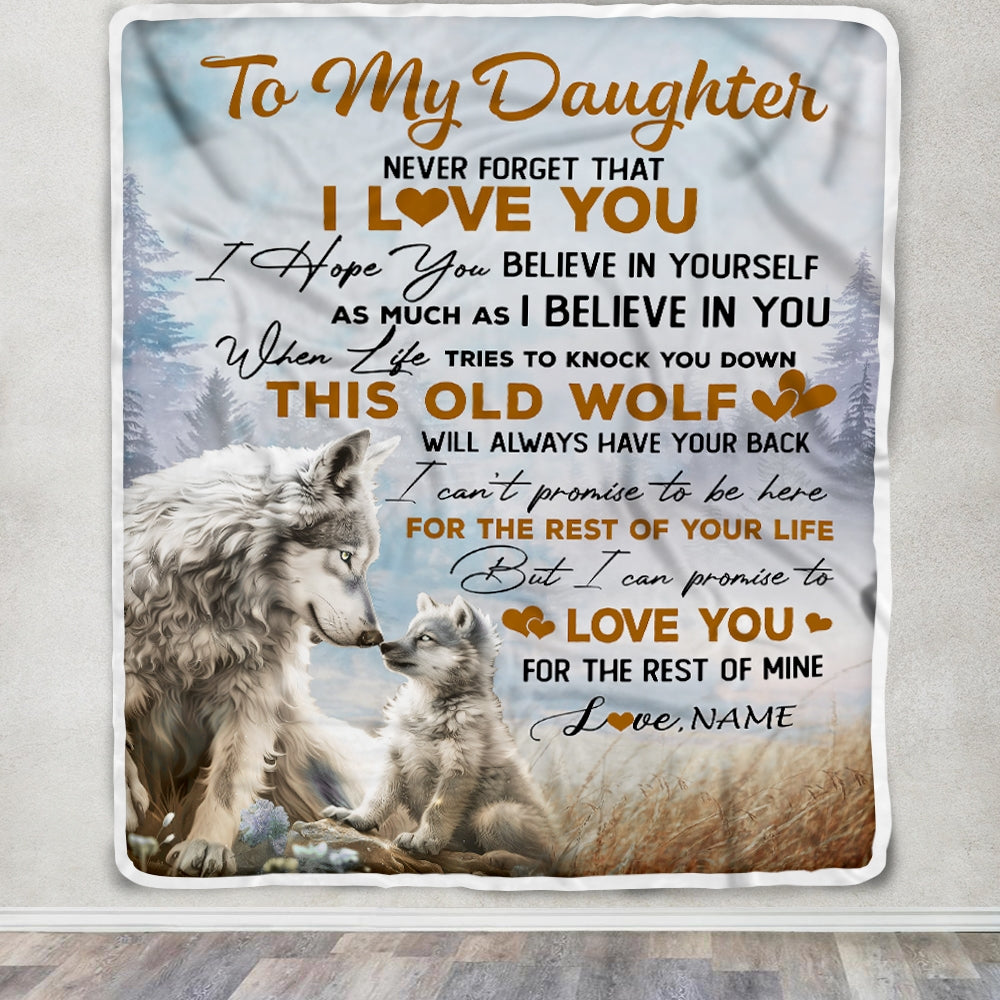 Personalized To My Daughter Blanket From Mom Dad Never Forget That I Love You Wolf Daughter Birthday Graduation Christmas Customized Bed Fleece Throw Blanket | teecentury