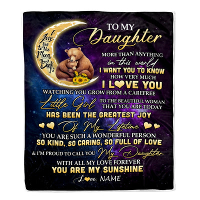 Personalized To My Daughter Blanket From Mom Dad Positive Energy Encourage Brave Little Bear Daughter Birthday Christmas Thanksgiving Customized Fleece Blanket Blanket | Teecentury.com