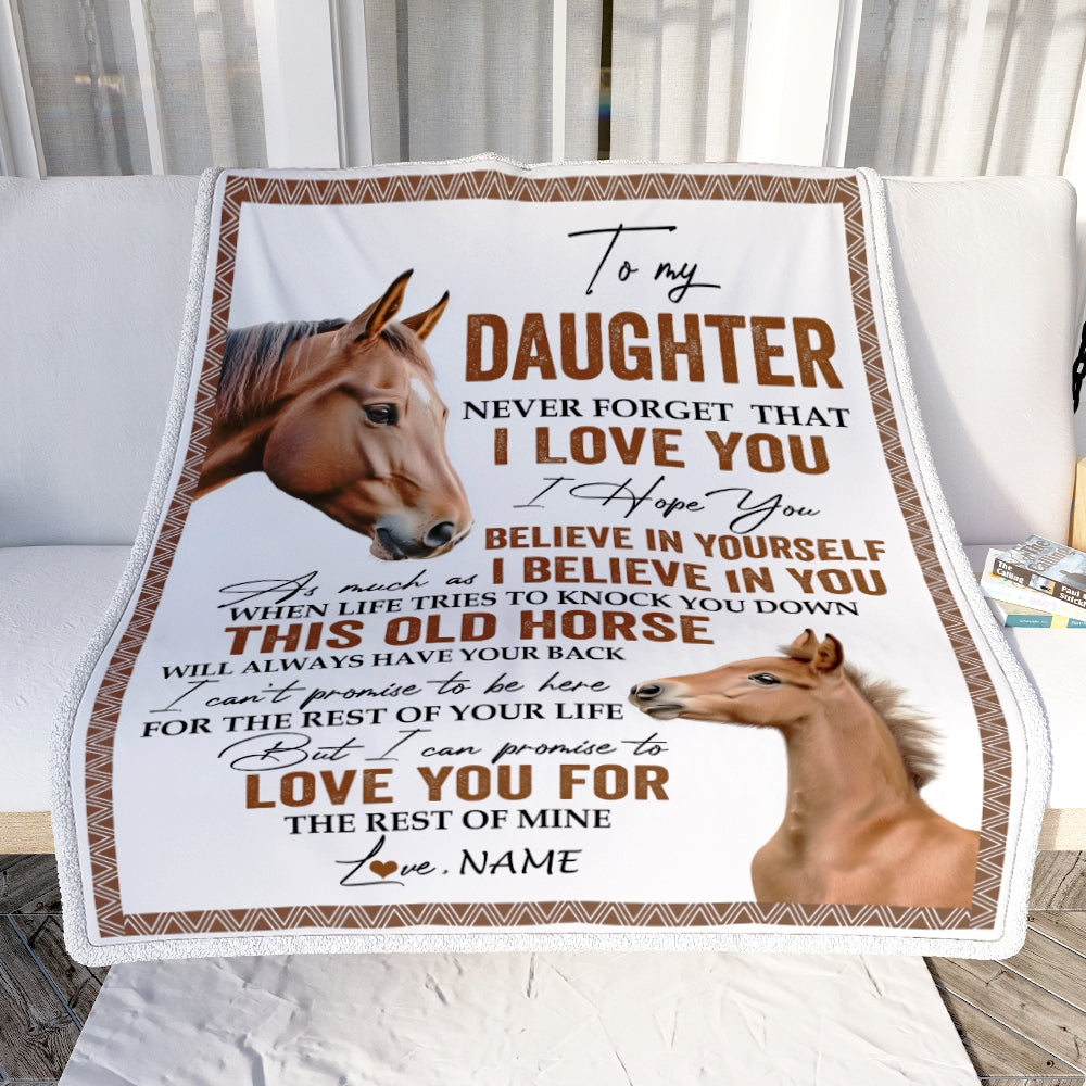 Personalized To My Daughter Blanket From Mom Dad This Old Horse Love You Daughter Birthday Graduation Christmas Customized Bed Fleece Throw Blanket | teecentury