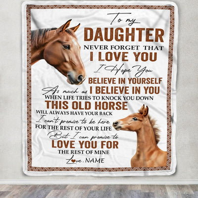 Personalized To My Daughter Blanket From Mom Dad This Old Horse Love You Daughter Birthday Graduation Christmas Customized Bed Fleece Throw Blanket | teecentury