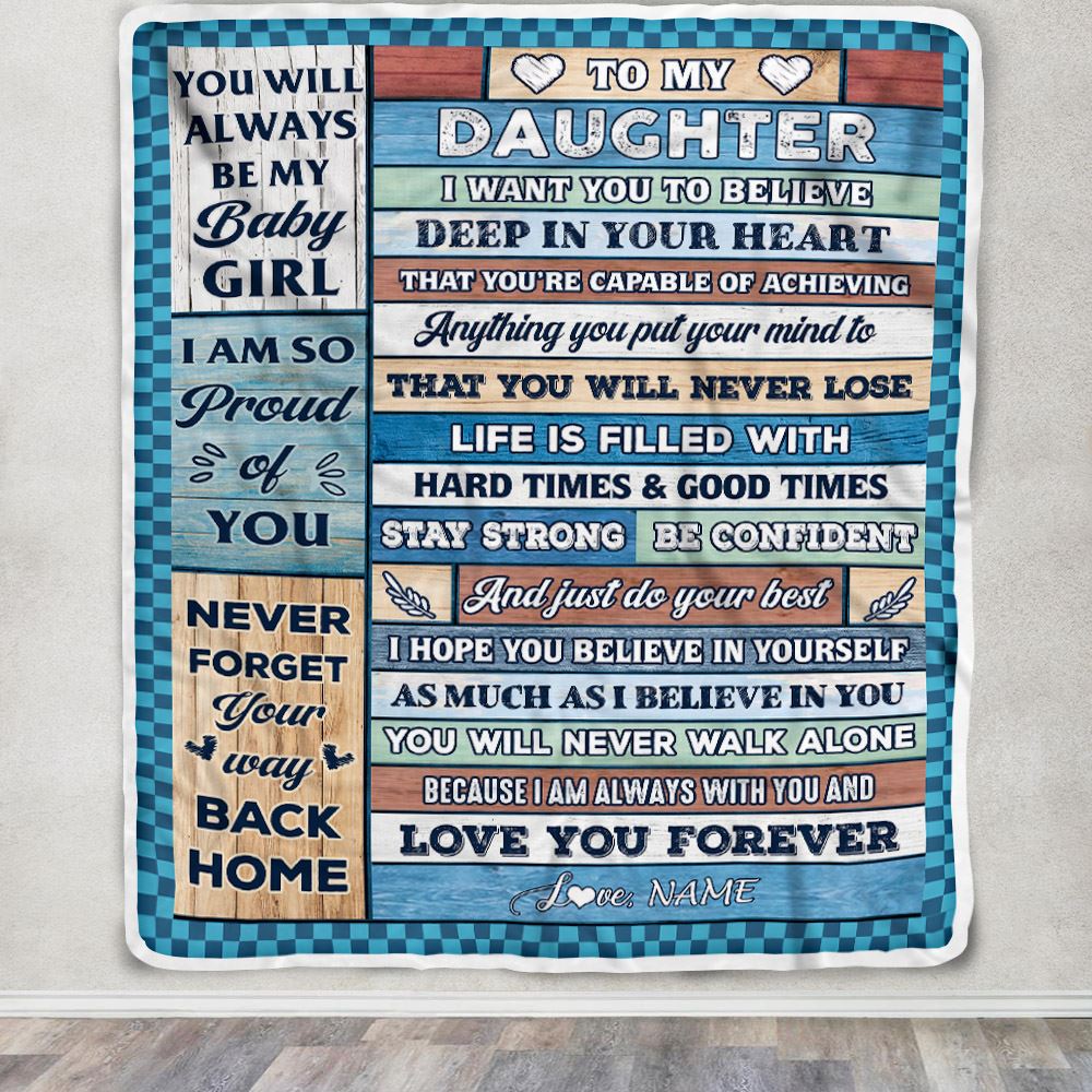 Personalized To My Daughter Blanket From Mom Dad Wood Gifts For Daughter Going To College Birthday Graduation Christmas Customized Gift Fleece Throw Blanket | teecentury