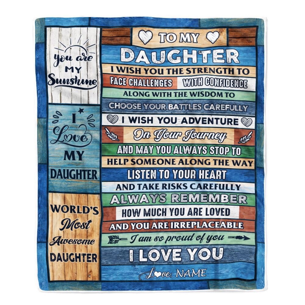 Personalized To My Daughter Blanket From Mom Dad Wood I Am So Proud Of You I Love You Daughter Birthday Graduation Christmas Customized Fleece Throw Blanket | teecentury
