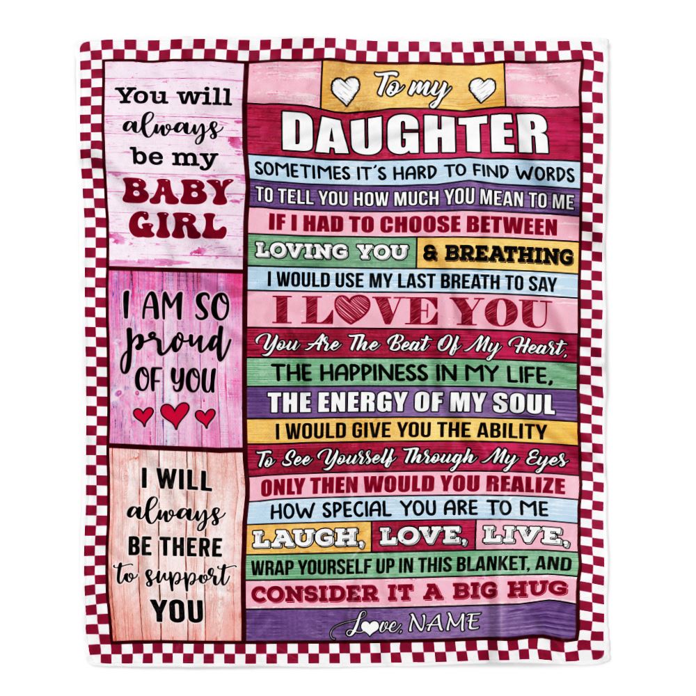 Personalized To My Daughter Blanket From Mom Dad Wood You Mean Yo Me Baby Girl Daughter Birthday Graduation Christmas Customized Gift Fleece Throw Blanket | teecentury