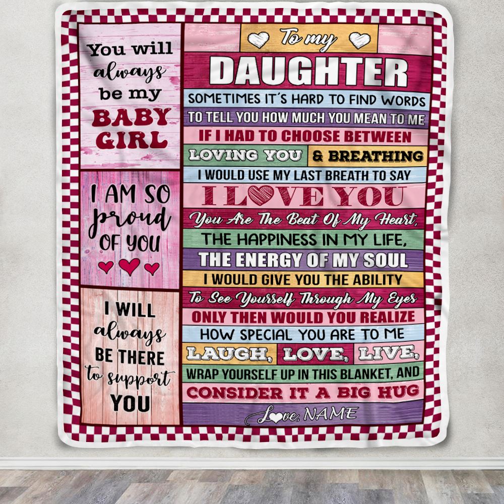 Personalized To My Daughter Blanket From Mom Dad Wood You Mean Yo Me Baby Girl Daughter Birthday Graduation Christmas Customized Gift Fleece Throw Blanket | teecentury