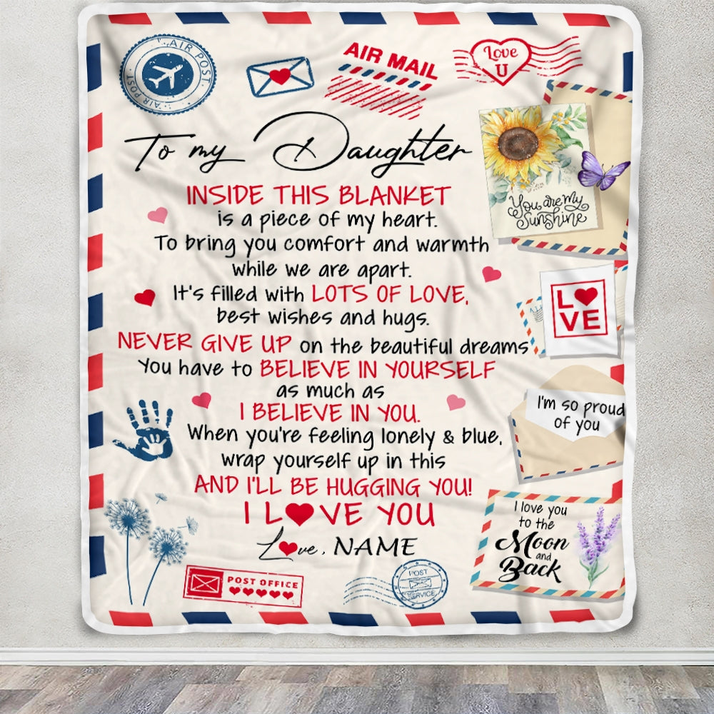 Personalized To My Daughter Blanket From Mom Dad You Are My Sunshine Air Mail Letter Daughter Birthday Christmas Graduation Customized Fleece Blanket | teecentury