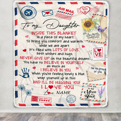 Personalized To My Daughter Blanket From Mom Dad You Are My Sunshine Air Mail Letter Daughter Birthday Christmas Graduation Customized Fleece Blanket | teecentury