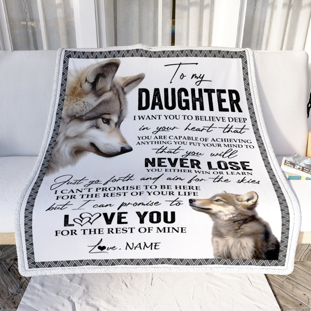 Personalized To My Daughter Blanket From Mom Dad You Will Never Lose Wolf Daughter Birthday Graduation Christmas Customized Bed Quilt Fleece Throw Blanket | teecentury