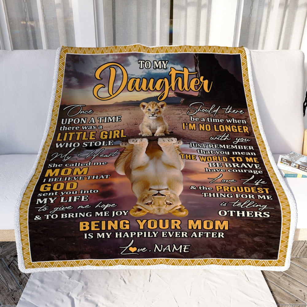 Personalized To My Daughter Blanket From Mom Lion Being Your Mom Is My Happily Ever Daughter Birthday Graduation Christmas Customized Fleece Throw Blanket | teecentury