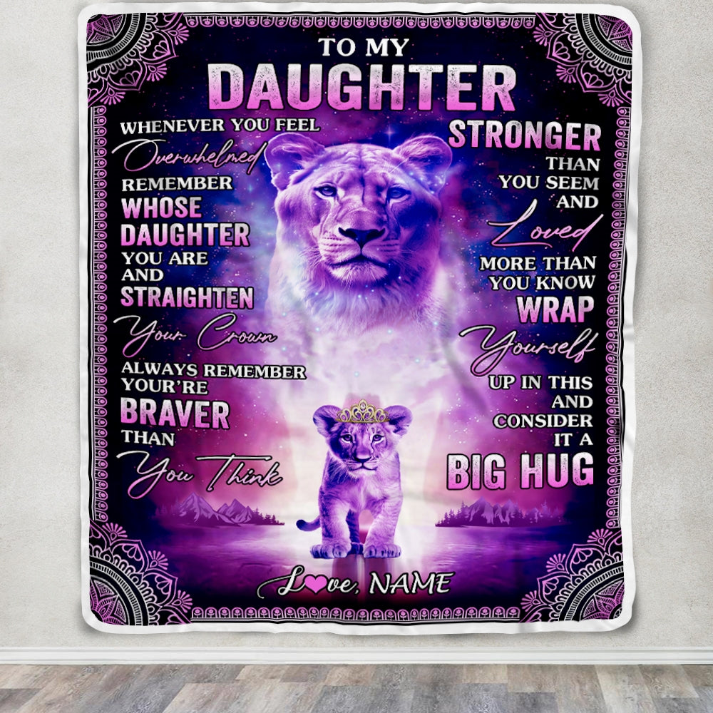 Personalized To My Daughter Blanket From Mom Lion I Love You It A Big Hug Letter To My Daughter Birthday Graduation Christmas Customized Fleece Throw Blanket Blanket | Teecentury.com