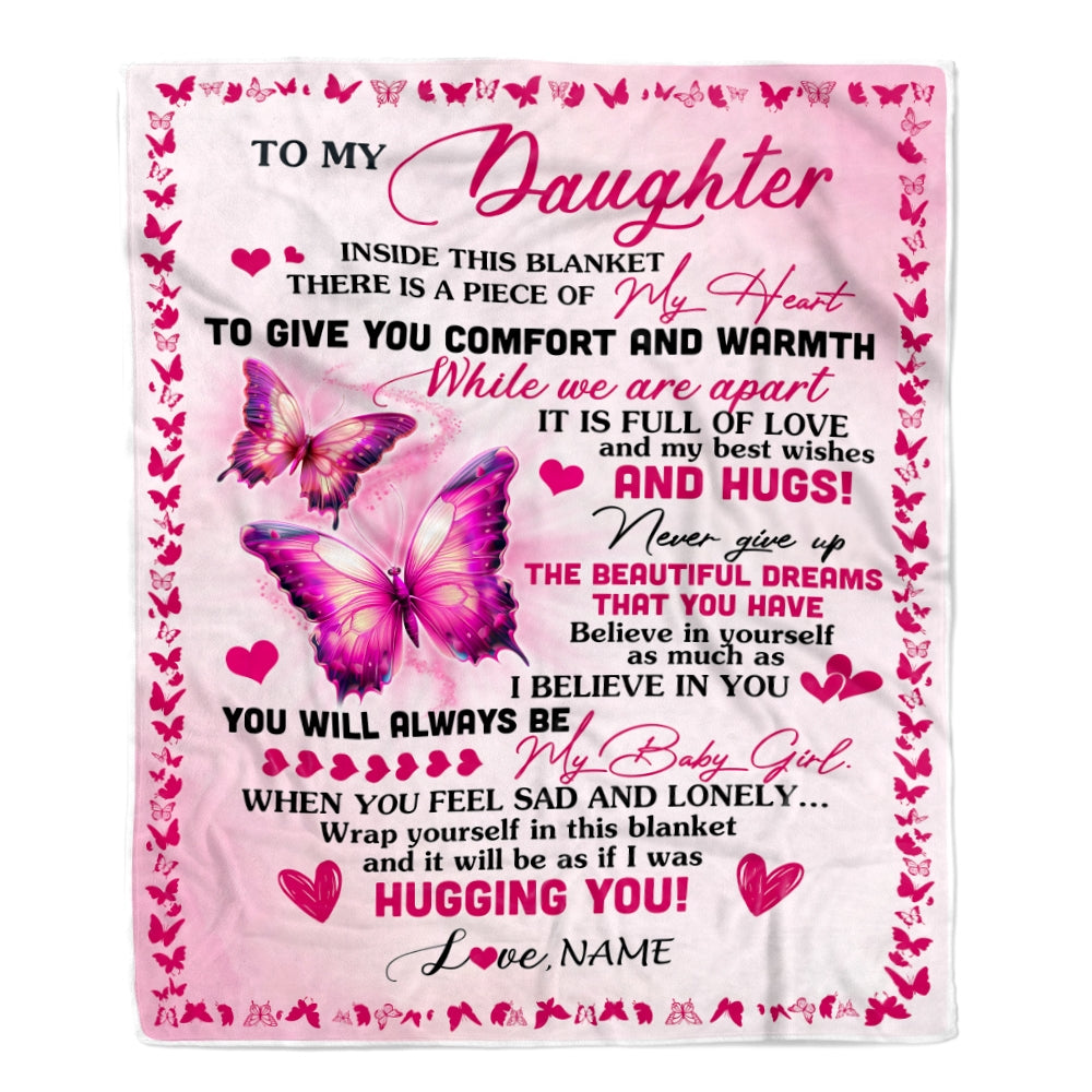 Personalized To My Daughter Blanket From Mom Mother Butterfly Inside This Blanket Daughter Birthday Graduation Thanksgiving Christmas Customized Fleece Blanket | teecentury