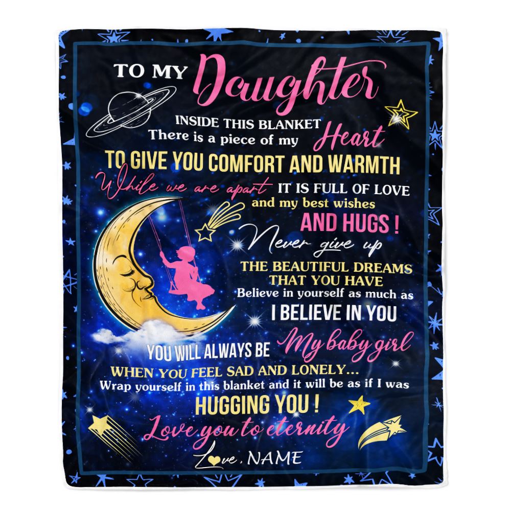 Personalized To My Daughter Blanket From Mom Mother Dad Father Inside This Blanket Sleeping Moon Daughter Birthday Christmas Customized Bed Fleece Blanket | teecentury