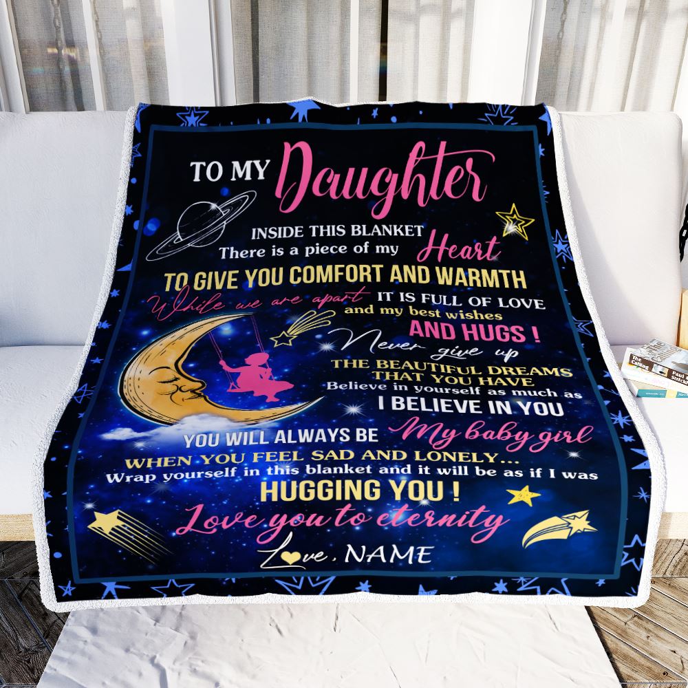 Personalized To My Daughter Blanket From Mom Mother Dad Father Inside This Blanket Sleeping Moon Daughter Birthday Christmas Customized Bed Fleece Blanket | teecentury