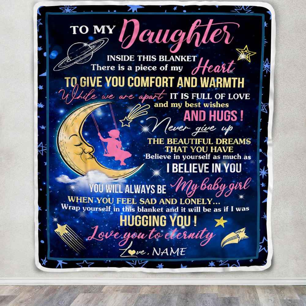 Personalized To My Daughter Blanket From Mom Mother Dad Father Inside This Blanket Sleeping Moon Daughter Birthday Christmas Customized Bed Fleece Blanket | teecentury