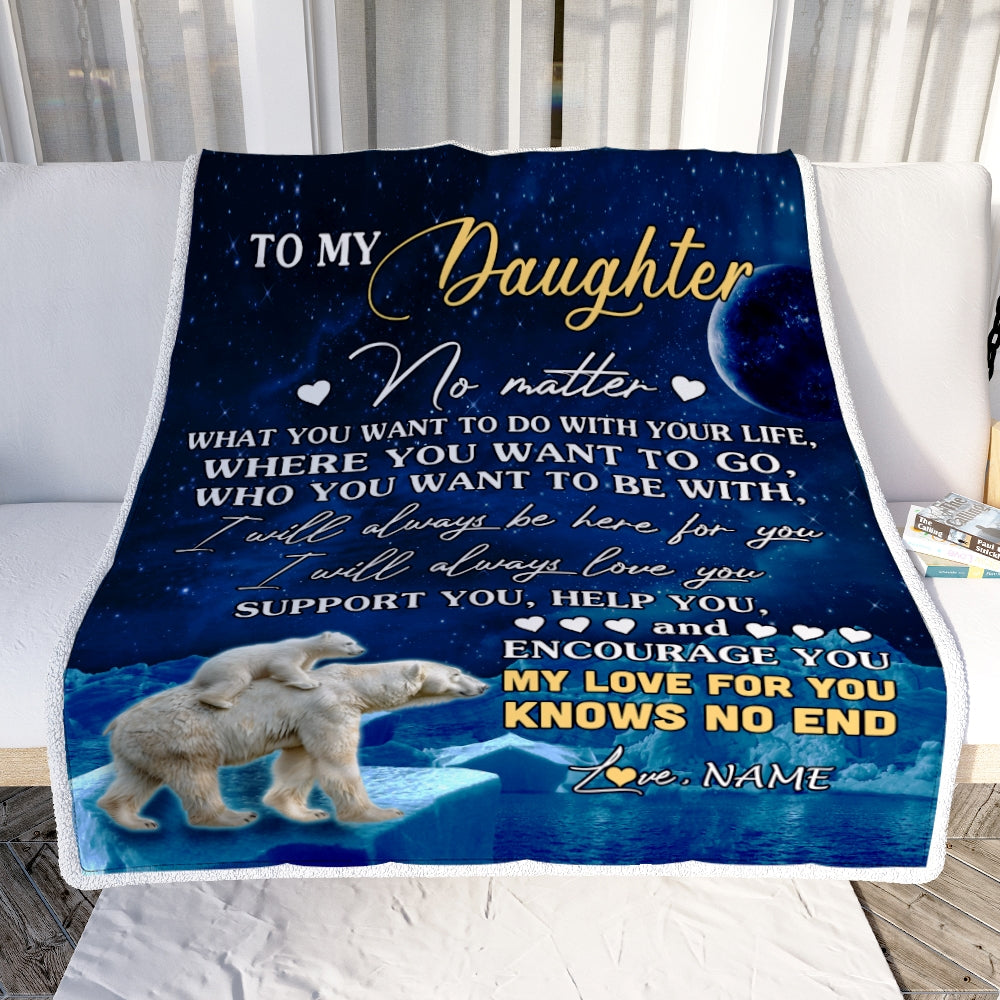 Personalized To My Daughter Blanket From Mom Mother Dad Polar Bear I Will Always Love You Daughter Birthday Christmas Graduation Customized Fleece Blanket | teecentury
