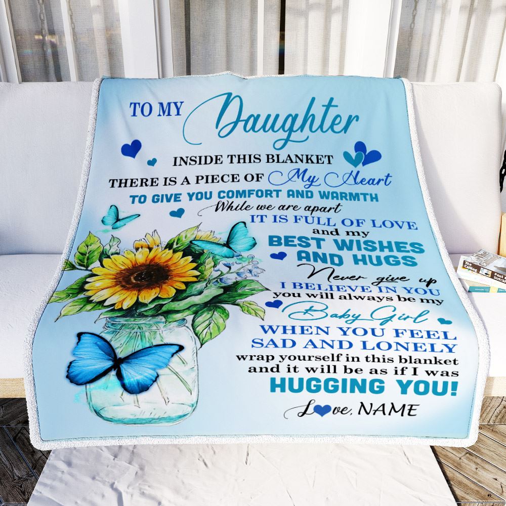 Personalized To My Daughter Blanket From Mom Mother Full Of Love Sunflower Butterfly Daughter Birthday Graduation Christmas Customized Fleece Blanket | teecentury