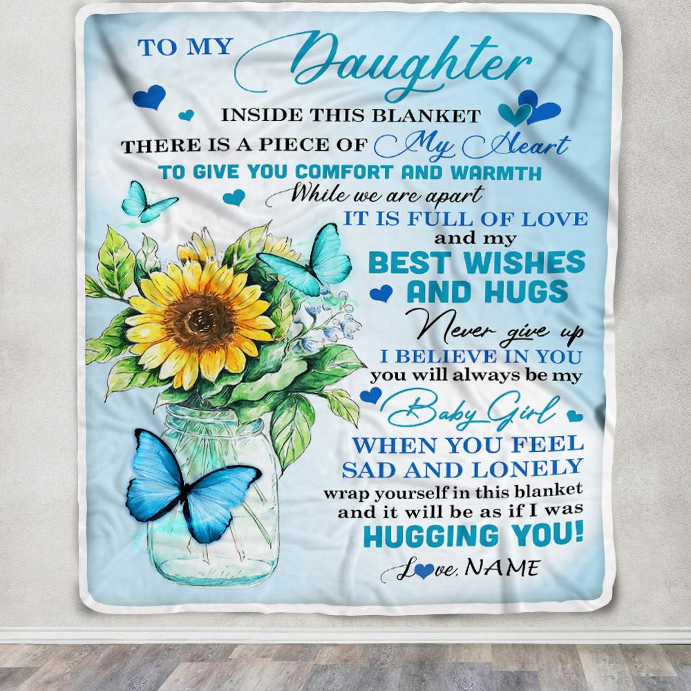 Personalized To My Daughter Blanket From Mom Mother Full Of Love Sunflower Butterfly Daughter Birthday Graduation Christmas Customized Fleece Blanket | teecentury
