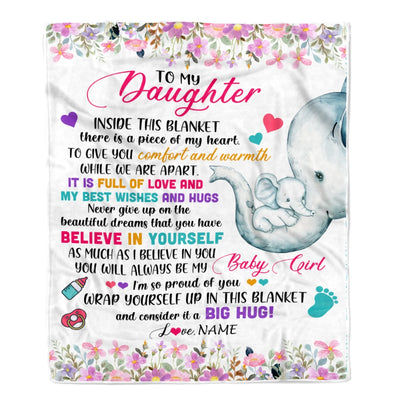 Personalized To My Daughter Blanket From Mom Mother It A Big Hug Elephant Baby Daughter Birthday Christmas Customized Bed Quilt Fleece Throw Blanket | teecentury