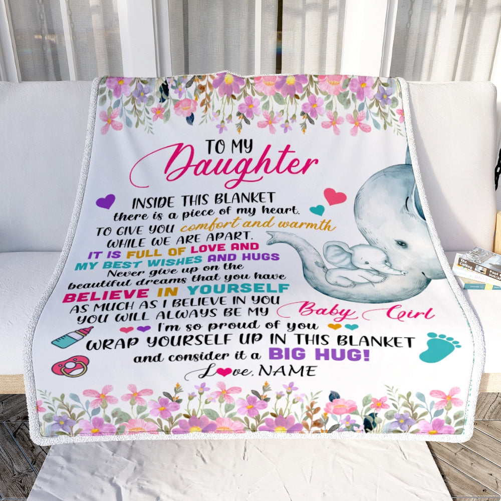 Personalized To My Daughter Blanket From Mom Mother It A Big Hug Elephant Baby Daughter Birthday Christmas Customized Bed Quilt Fleece Throw Blanket | teecentury