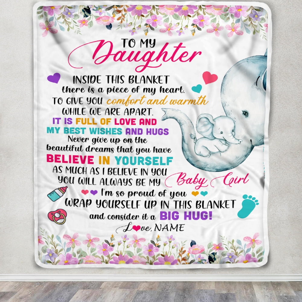 Personalized To My Daughter Blanket From Mom Mother It A Big Hug Elephant Baby Daughter Birthday Christmas Customized Bed Quilt Fleece Throw Blanket | teecentury