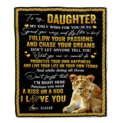 Personalized To My Daughter Blanket From Mom Mother Lion My Only Wish For You Daughter Birthday Graduation Christmas Customized Bed Fleece Throw Blanket | teecentury