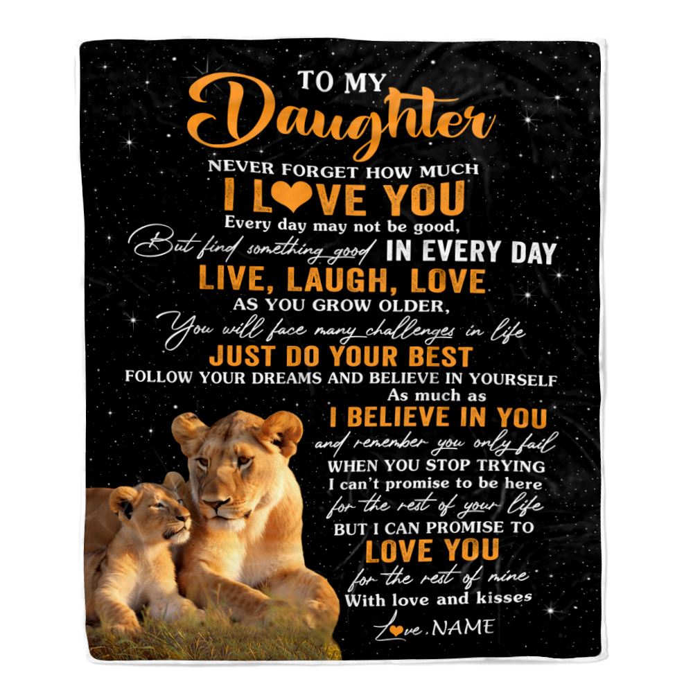 Personalized To My Daughter Blanket From Mom Mother Live Laugh Love Lion Daughter Birthday Gifts Positive Graduation Christmas Customized Fleece Blanket | teecentury