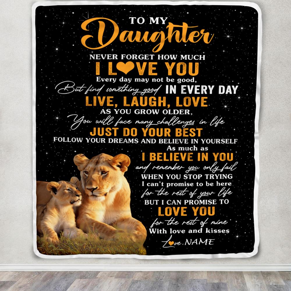 Personalized To My Daughter Blanket From Mom Mother Live Laugh Love Lion Daughter Birthday Gifts Positive Graduation Christmas Customized Fleece Blanket | teecentury